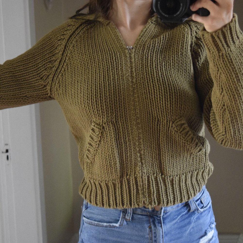 J Crew Cable Knit Zip Up